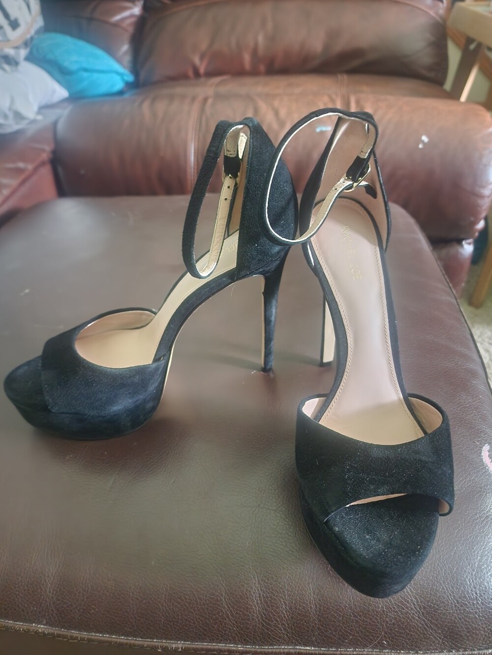 Rachel Zoe Coraline Black Leather Platform Heels Pumps Ankle Strap 9.5 NWOT